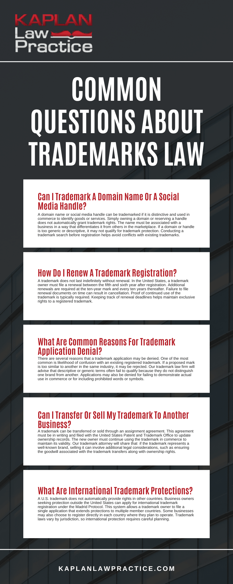 Common Questions About Trademarks Law infographic 